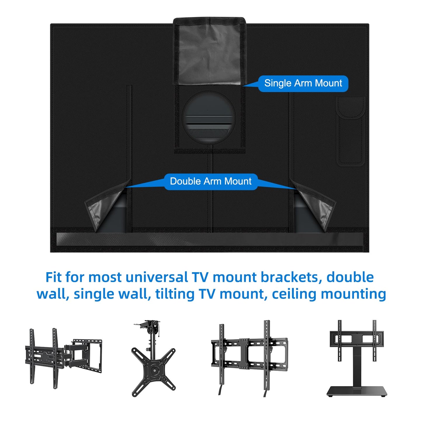 Outdoor TV Cover 60 to 65 inch Weatherproof, Black 600D Waterproof Full Coverage Protector Measuring 58''W x 37''H x 5"D, Durable Outdoor Flat Screen TV Shield Compatible with Standard Wall Mounts
