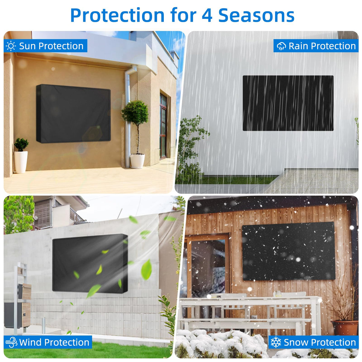 Outdoor TV Cover 60 to 65 inch Weatherproof, Black 600D Waterproof Full Coverage Protector Measuring 58''W x 37''H x 5"D, Durable Outdoor Flat Screen TV Shield Compatible with Standard Wall Mounts