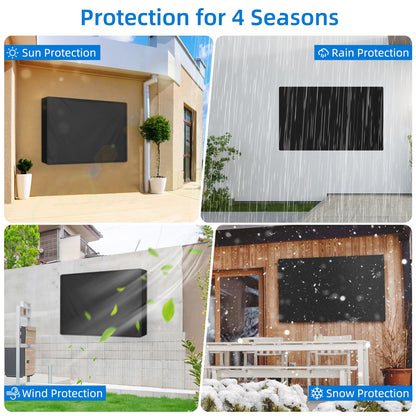 Outdoor TV Cover 60 to 65 inch Weatherproof, Black 600D Waterproof Full Coverage Protector Measuring 58''W x 37''H x 5"D, Durable Outdoor Flat Screen TV Shield Compatible with Standard Wall Mounts
