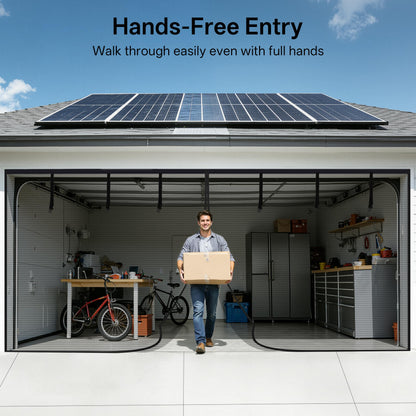 16x7FT Magnetic Garage Door Screen for 2 Car, Heavy‑Duty Reinforced Polyester Mesh Screen with 26 Strong Magnets and 6 Strapping Tapes, Hands‑Free Automatic Closing Mesh Curtain