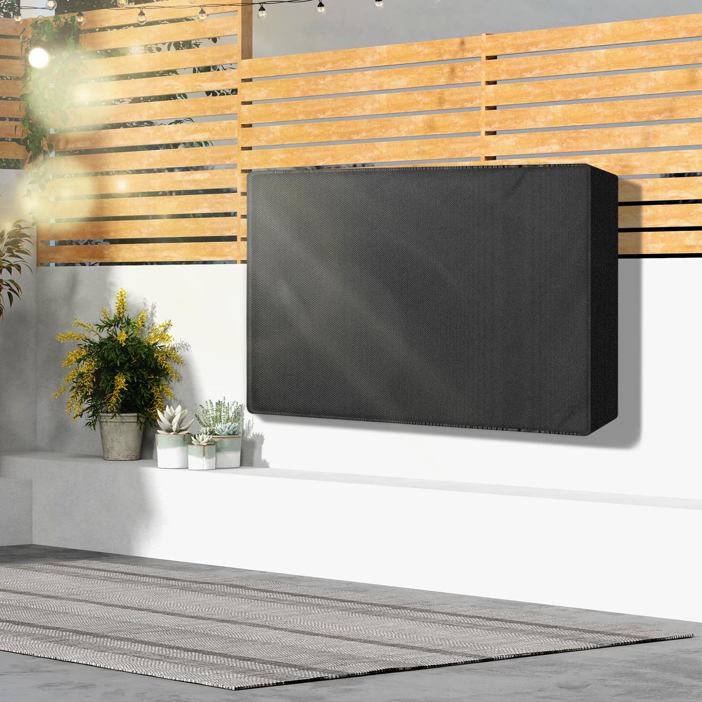 Outdoor TV Cover 60 to 65 inch Weatherproof, Black 600D Waterproof Full Coverage Protector Measuring 58''W x 37''H x 5"D, Durable Outdoor Flat Screen TV Shield Compatible with Standard Wall Mounts