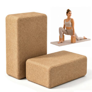 2 Pack Cork Yoga Blocks, Natural High Density Yoga Blocks with Non-Slip Surface, Eco-Friendly Yoga Accessories for Yoga, Pilates and Stretching