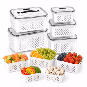 5-Pack Large Refrigerator Fruit Storage Containers with Handles, Leakproof Produce Saver with Removable Drain Colander