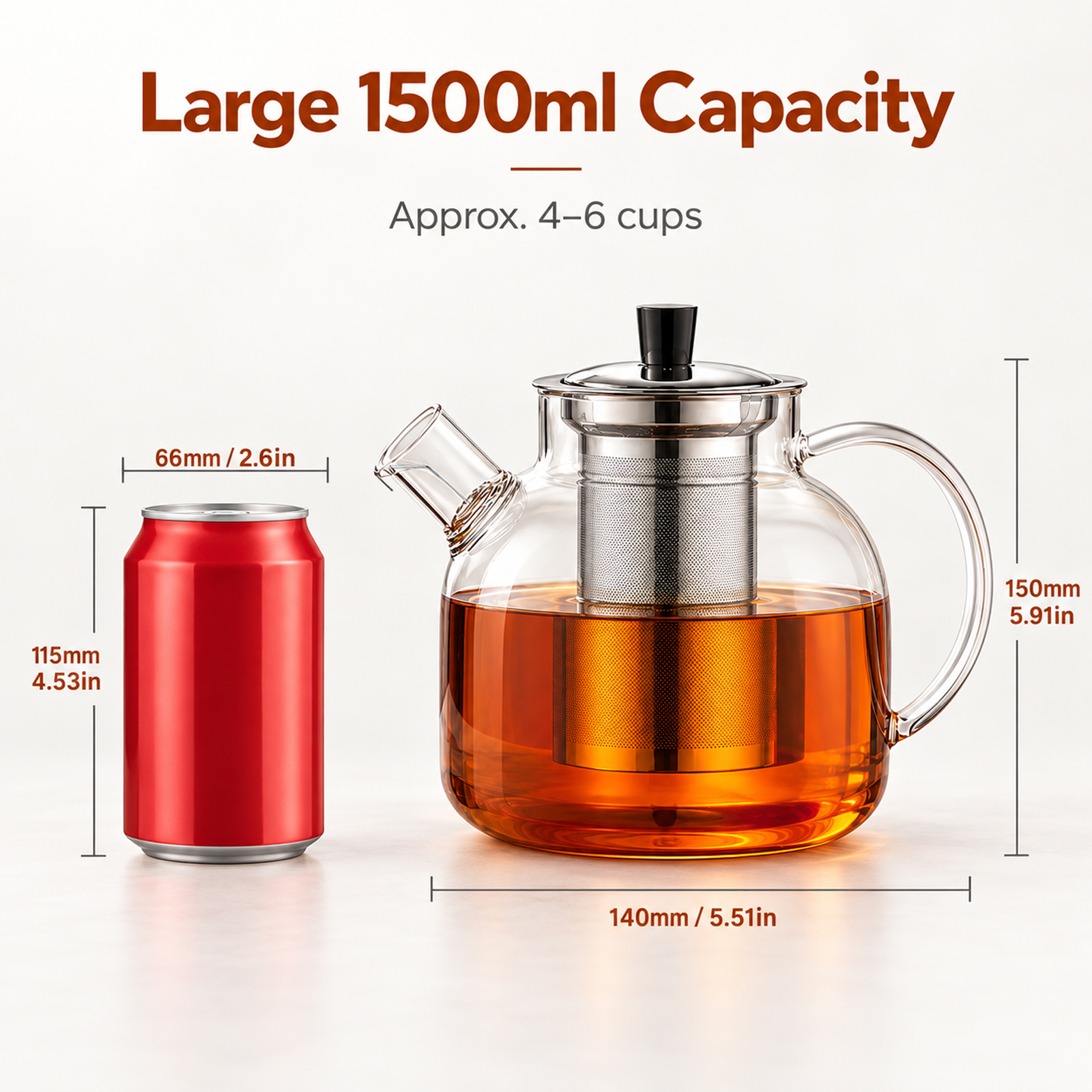 1500ml (50oz) Glass Teapot with Removable Infuser, Stovetop Safe Large Tea Pot, Blooming and Loose Leaf Handcrafted Kettle for Women and Adults - Image 2