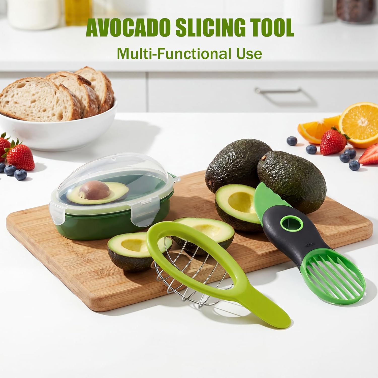 Avocado 3 Piece Set, Includes Avocado Slicer, Cutter and Airtight Storage Container - Image 2