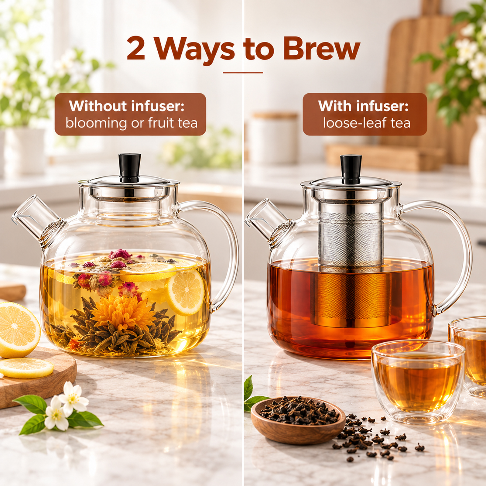 1500ml (50oz) Glass Teapot with Removable Infuser, Stovetop Safe Large Tea Pot, Blooming and Loose Leaf Handcrafted Kettle for Women and Adults - Image 3