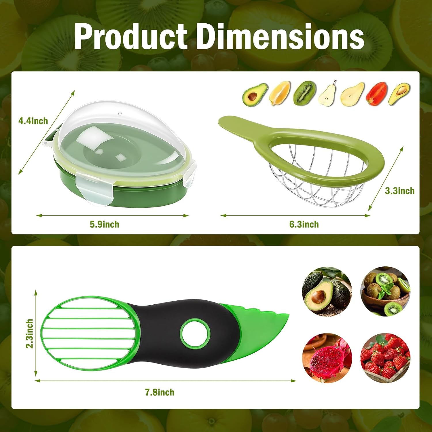 Avocado 3 Piece Set, Includes Avocado Slicer, Cutter and Airtight Storage Container - Image 3