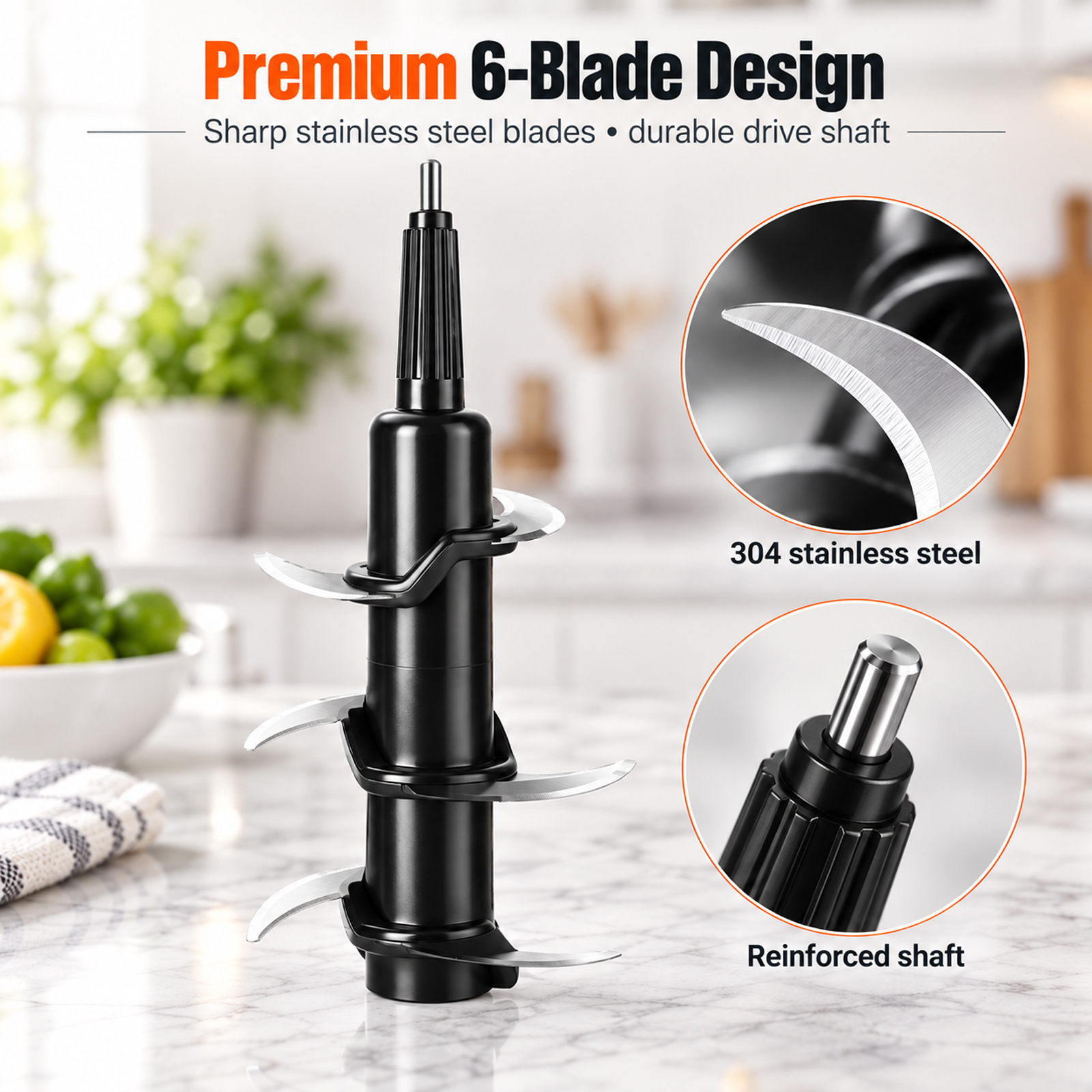 6-Blade Blender Replacement for 72oz Pitcher, Fits 1100W-1500W, BL500 BL610 BL642 BL660 BL700 BL770 BL780 BL910 BN701 BN751 BN801 - Image 4
