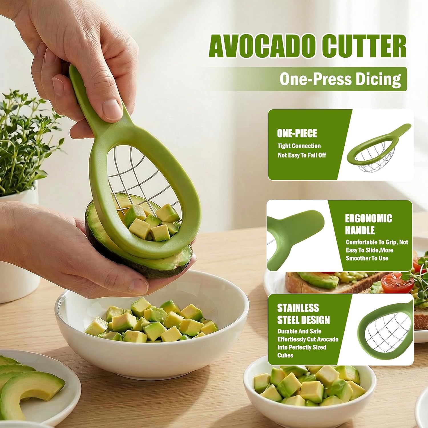 Avocado 3 Piece Set, Includes Avocado Slicer, Cutter and Airtight Storage Container - Image 4