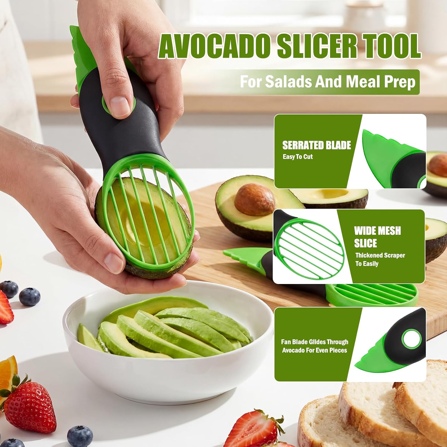 Avocado 3 Piece Set, Includes Avocado Slicer, Cutter and Airtight Storage Container - Image 5