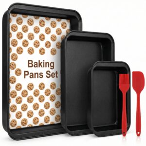 3-Pack Nonstick Baking Sheet Set – Carbon Steel, Stackable, Rust & Warp Resistant, with Brush & Spatula
