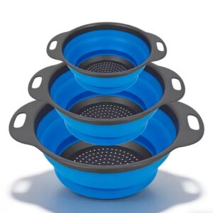 Collapsible Colander 3-Pack Set, Foldable Kitchen Strainer with Non-Slip Base, Thickened PP+TPE Space-Saving Strainer for Pasta, Vegetables, Fruits