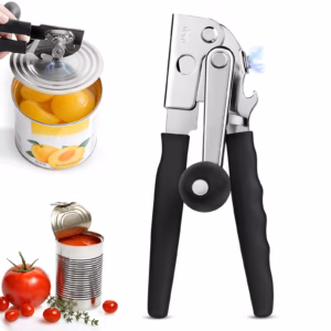 Manual Commercial Can Opener, Stainless Steel Smooth Edge Cutting, Handheld with Easy Crank Handle, Black Non-Slip Grip, Built-in Bottle Opener, Suitable for Home, Kitchen & Restaurant Use