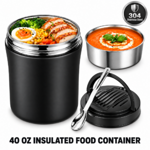 40oz Insulated Food Container, Leakproof Wide Mouth Stainless Steel Vacuum Insulated Food Container, 304 Stainless Steel Soup Container with Portable Handle for Travel and Daily Use